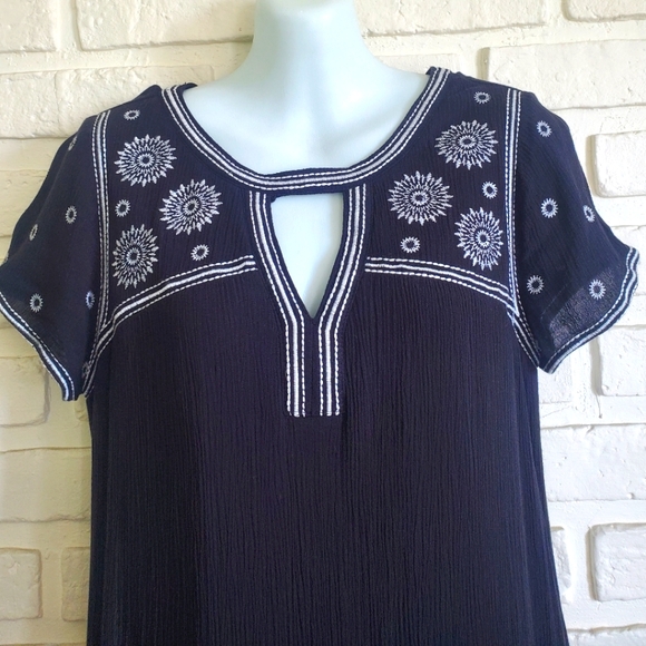Blue Rain Boho Peasant Dress Black & White Embroidery Eyelet Size Small - Picture 2 of 12